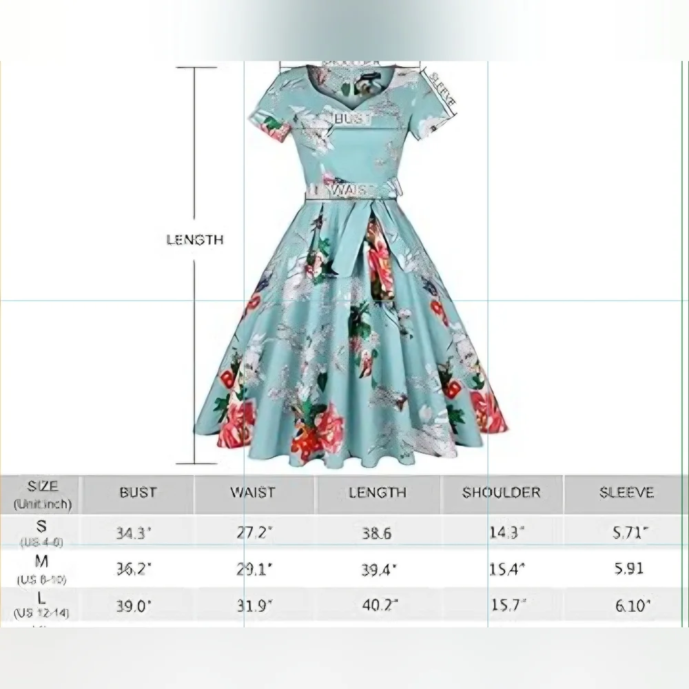 Mint Limit 1950s Retro Rockabilly Short Sleeve Blue Floral Flare Dress Sze Small - Picture 8 of 12